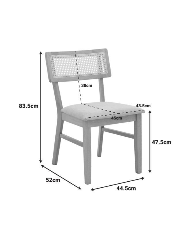 Καρέκλα Raffles rubberwood με pe rattan και γκρι μπεζ ύφασμα 47x48x83.5εκ