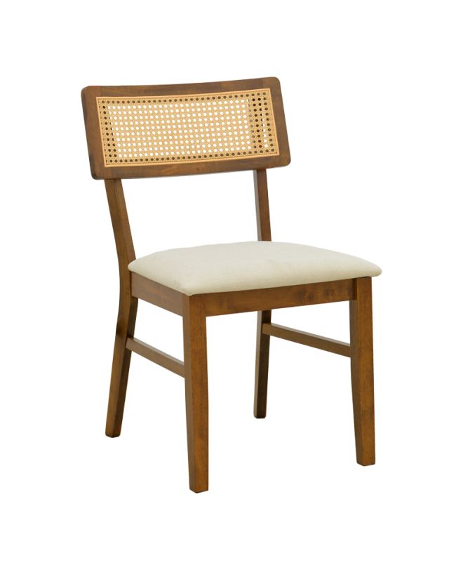 Καρέκλα Raffles καρυδί rubberwood με pe rattan και εκρού ύφασμα 47x48x83.5εκ