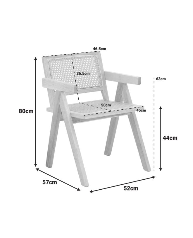 Πολυθρόνα Winslow rubberwood-rattan σε φυσική απόχρωση 51x54x80εκ
