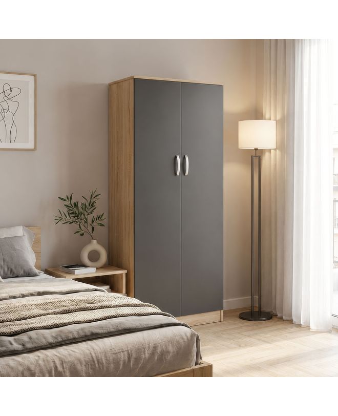 Ντουλάπα δίφυλλη Athos σε sonoma-ανθρακί απόχρωση 80x42x180εκ