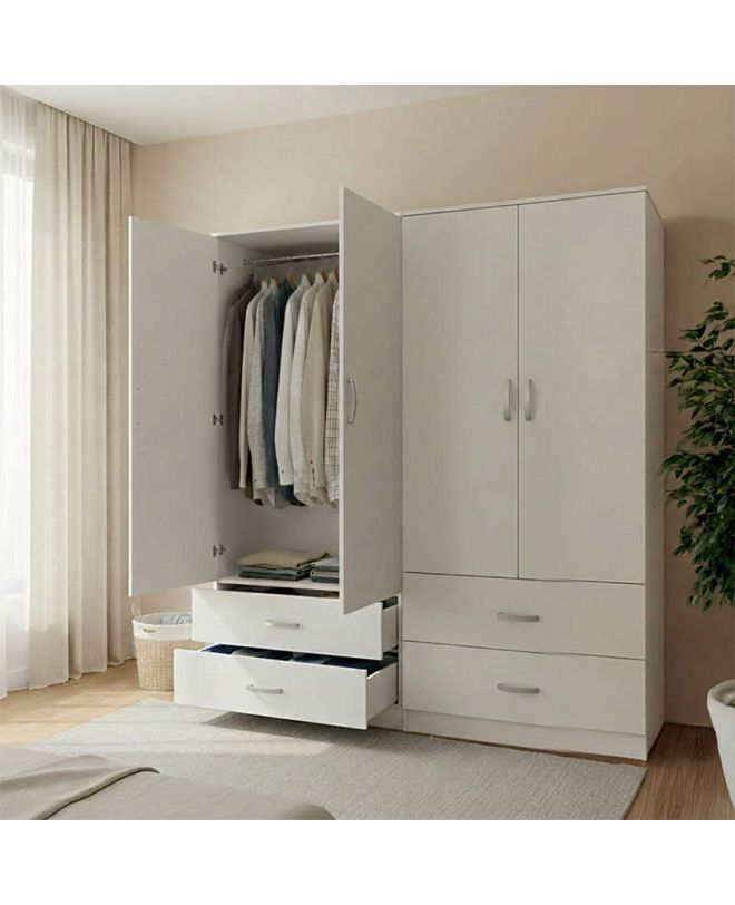 Ντουλάπα τετράφυλλη με συρτάρια Athos λευκή 160x42x180εκ