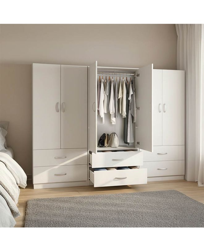 Ντουλάπα εξάφυλλη με συρτάρια Athos λευκή 240x42x180εκ