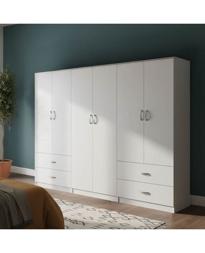 Ντουλάπα εξάφυλλη Athos λευκή 240x42x180εκ