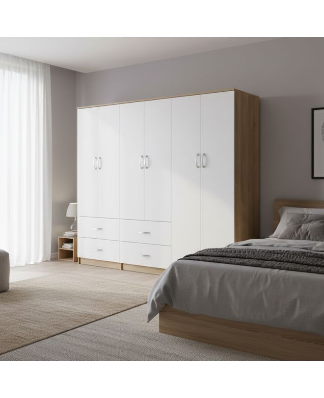 Ντουλάπα εξάφυλλη Athos sonoma-λευκή 240x42x180εκ