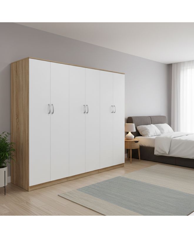 Ντουλάπα εξάφυλλη Athos ΙΙ sonoma-λευκή 240x42x180εκ
