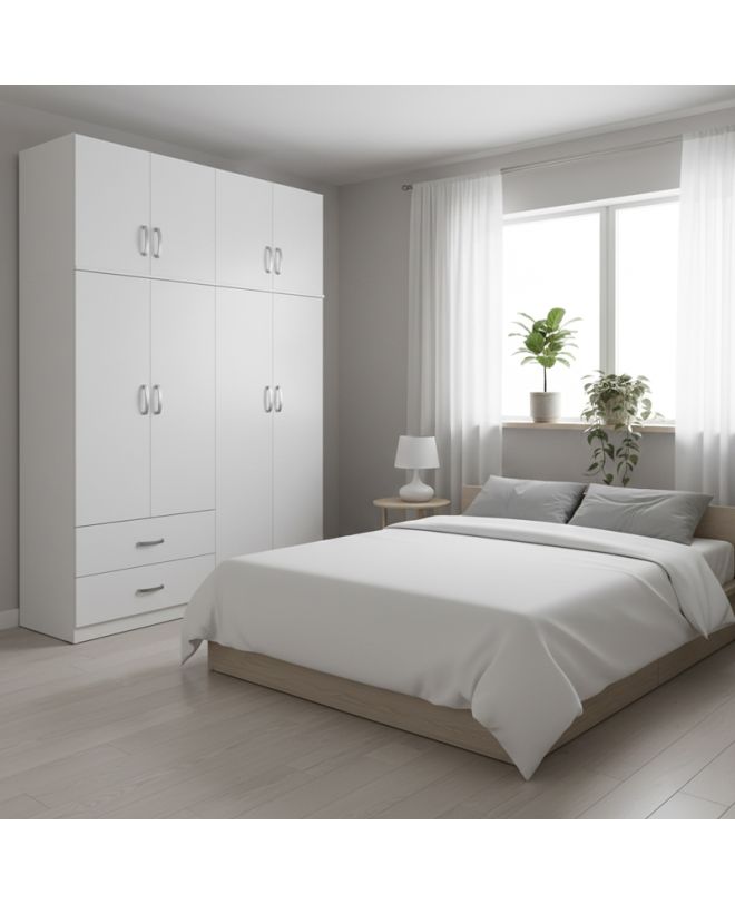 Ντουλάπα τετράφυλλη με πατάρι Athos λευκή 160x42x240εκ