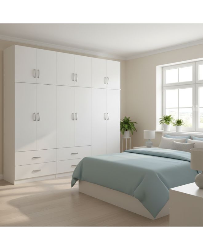 Ντουλάπα εξάφυλλη με πατάρι Athos λευκή 240x42x240εκ