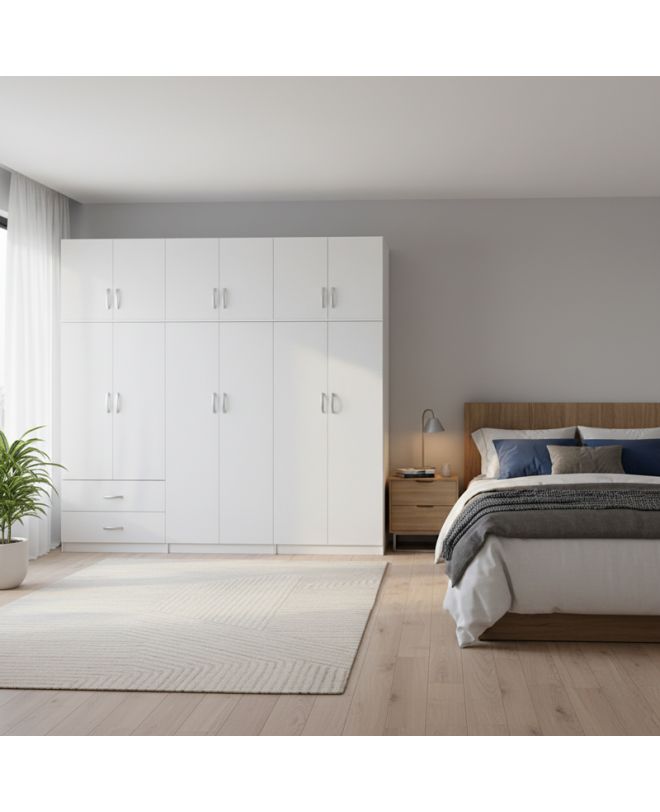 Ντουλάπα εξάφυλλη με πατάρι Athos I λευκή 240x42x240εκ