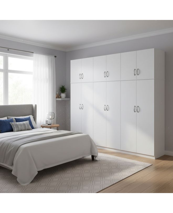 Ντουλάπα εξάφυλλη με πατάρι Athos ΙΙ λευκή 240x42x240εκ