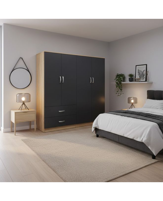 Ντουλάπα τετράφυλλη Athos sonoma-ανθρακί 160x42x180εκ