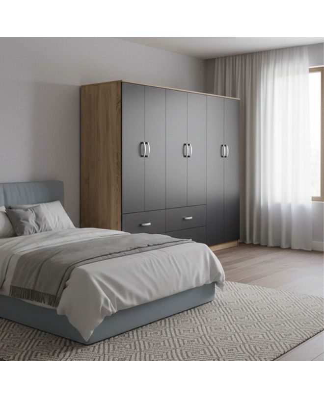Ντουλάπα εξάφυλλη Athos sonoma-ανθρακί 240x42x180εκ