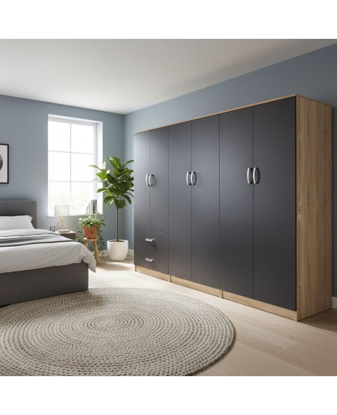 Ντουλάπα εξάφυλλη Athos I sonoma-ανθρακί 240x42x180εκ