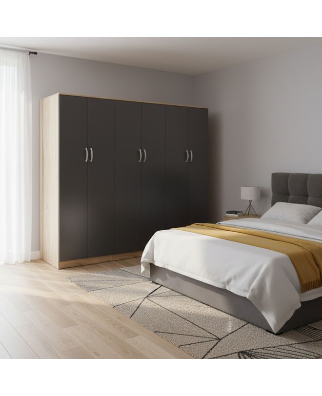 Ντουλάπα εξάφυλλη Athos ΙΙ sonoma-ανθρακί 240x42x180εκ