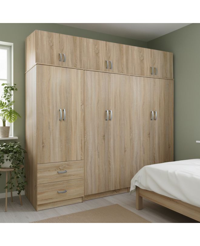 Ντουλάπα εξάφυλλη με πατάρι Athos I sonoma 240x42x240εκ