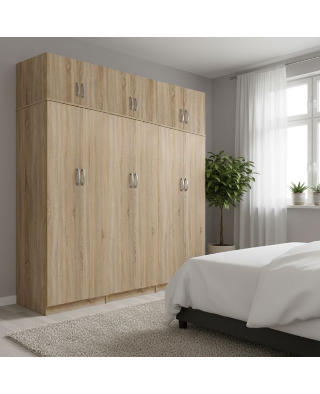 Ντουλάπα εξάφυλλη με πατάρι Athos ΙΙ sonoma 240x42x240εκ
