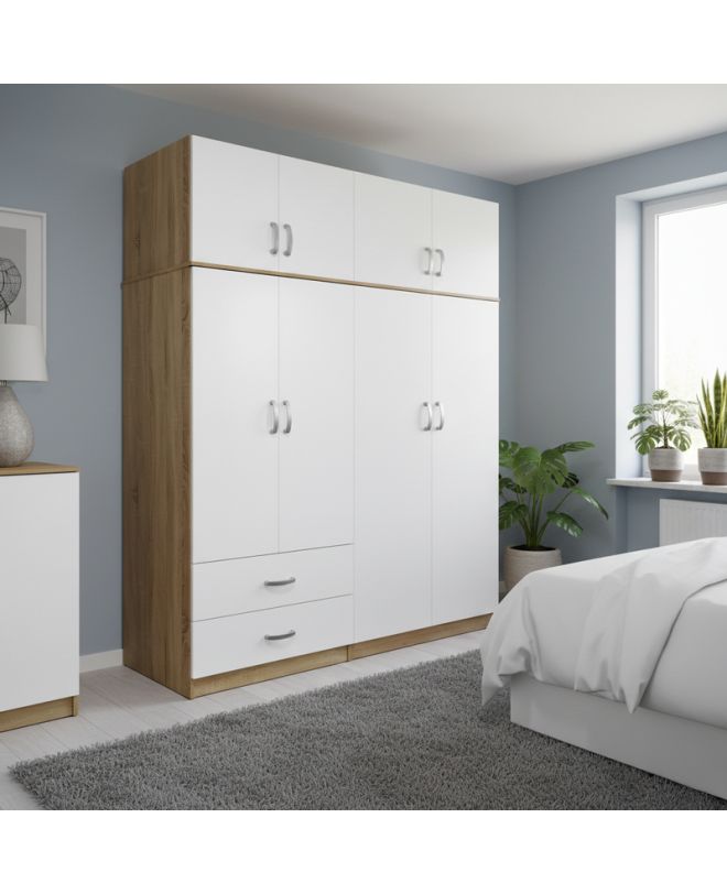 Ντουλάπα τετράφυλλη με πατάρι Athos sonoma-λευκή 160x42x240εκ