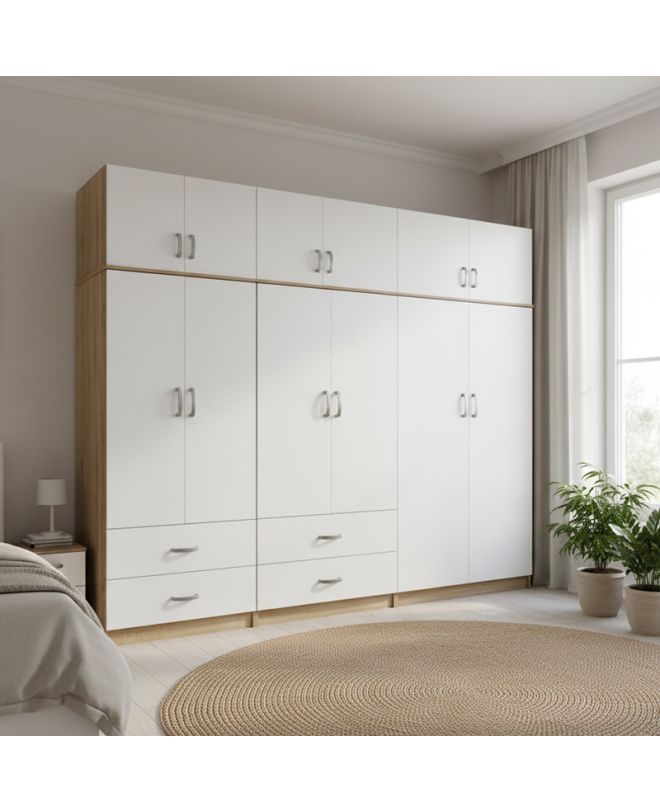 Ντουλάπα εξάφυλλη με πατάρι Athos sonoma-λευκή 240x42x240εκ
