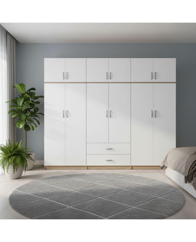 Ντουλάπα εξάφυλλη με πατάρι Athos I sonoma-λευκή 240x42x240εκ