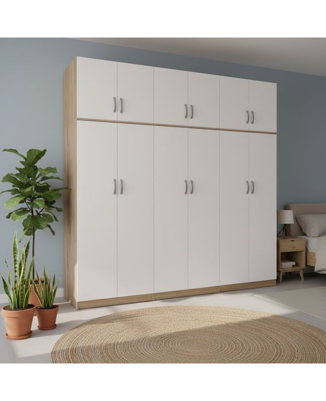 Ντουλάπα εξάφυλλη με πατάρι Athos ΙΙ sonoma-λευκή 240x42x240εκ