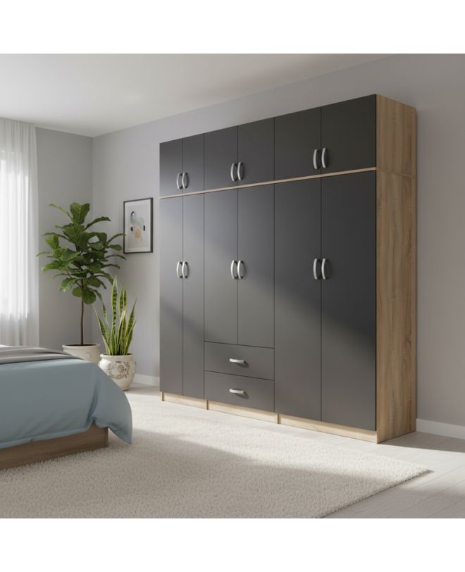 Ντουλάπα εξάφυλλη με πατάρι Athos I sonoma-ανθρακί 240x42x240εκ