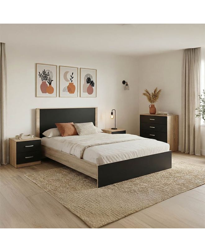 Σετ Κρεβατοκάμαρας Athos Sonoma Ανθρακί με Κρεβάτι 140x200εκ Σετ 4τεμ