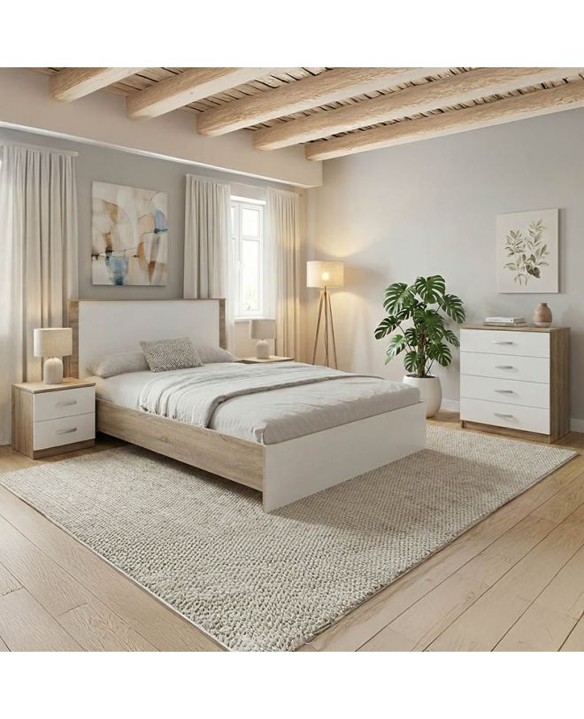 Σετ Κρεβατοκάμαρας Athos Sonoma Λευκό με Κρεβάτι 140x200εκ Σετ 4τεμ
