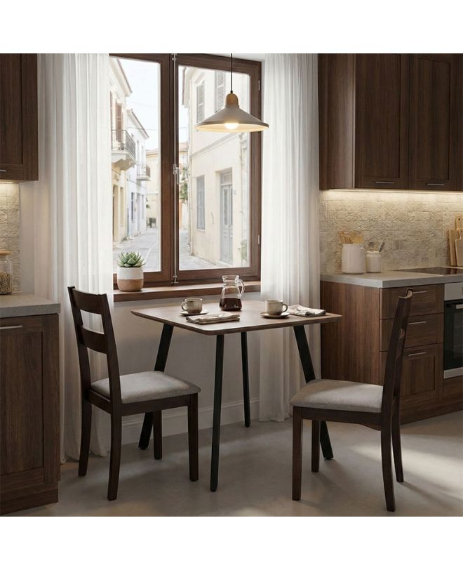 Τραπέζι Squaro καρυδί mdf με μαύρα μεταλλικά πόδια 80x80x75εκ