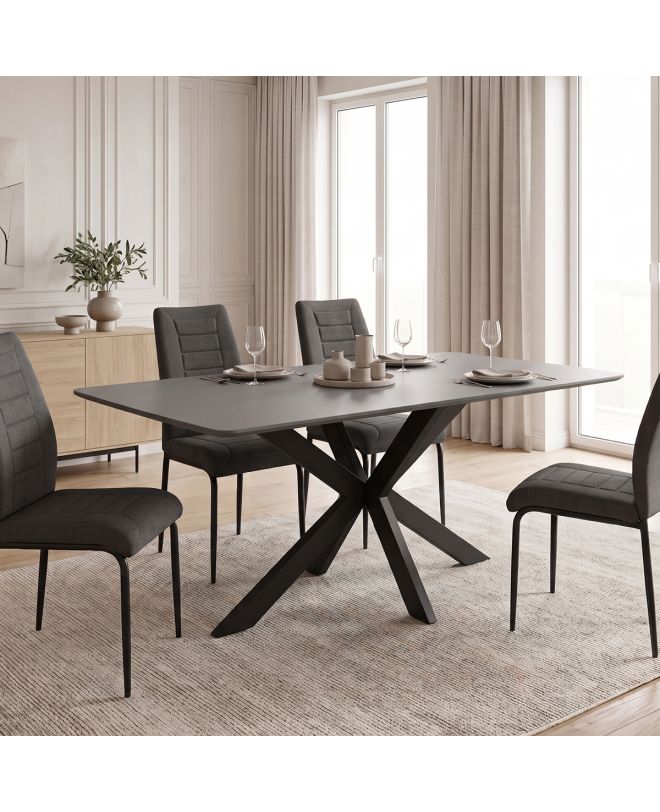 Τραπέζι Bethan sintered stone-μέταλλο μαύρο μαρμάρου-μαύρο 160x80x75εκ