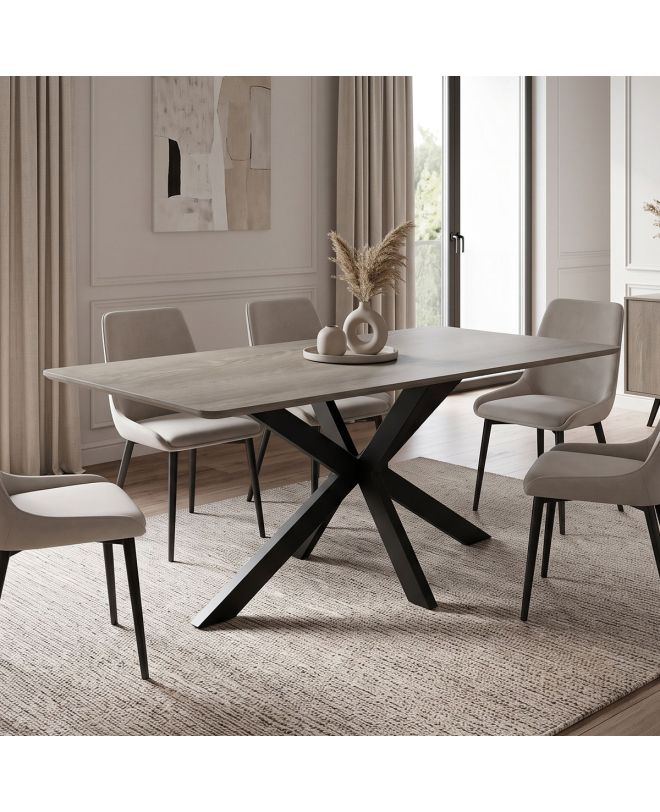 Τραπέζι Bethan sonoma με γκρι mdf και μαύρο μέταλλο 160x80x75εκ