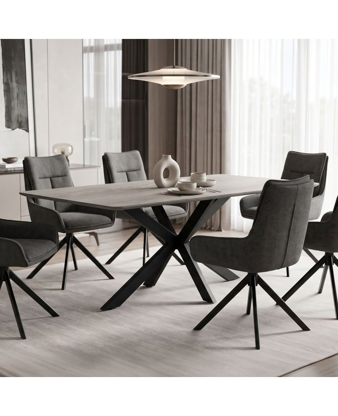 Τραπέζι Bethan sonoma με γκρι mdf και μαύρο μέταλλο 180x90x75εκ