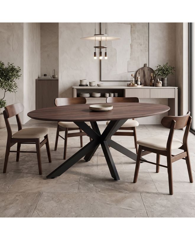 Τραπέζι Makrey καρυδί mdf- μαύρα μεταλλικά πόδια 160x90x75εκ