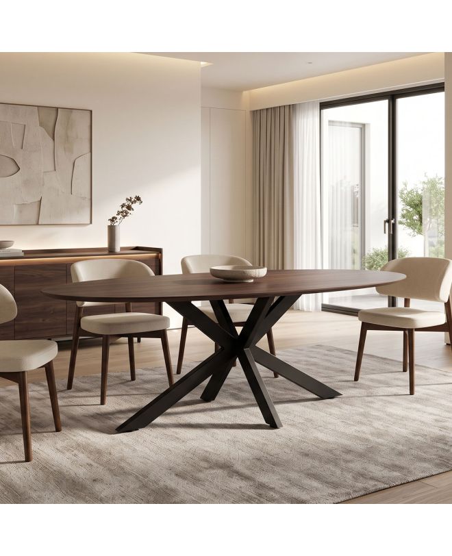 Τραπέζι Makrey καρυδί mdf- μαύρα μεταλλικά πόδια 180x90x75εκ