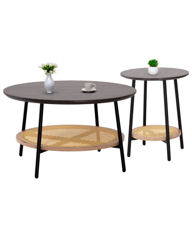 ΣΕΤ 2ΤΜΧ ΤΡΑΠΕΖΙΑ ΣΑΛΟΝΙΟΥ SEWELL HM21087 MDF-ΜΕΤΑΛΛΟ-ΣΥΝΘΕΤΙΚΟ RATTAN Φ80εκ & Φ45εκ