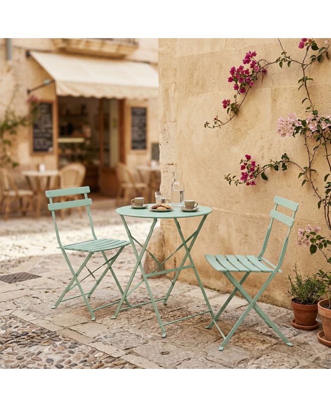 Τραπεζαρία Bistro σετ 3τεμ μεταλλική αναδιπλούμενη σε μέντα απόχρωση Φ60x71εκ