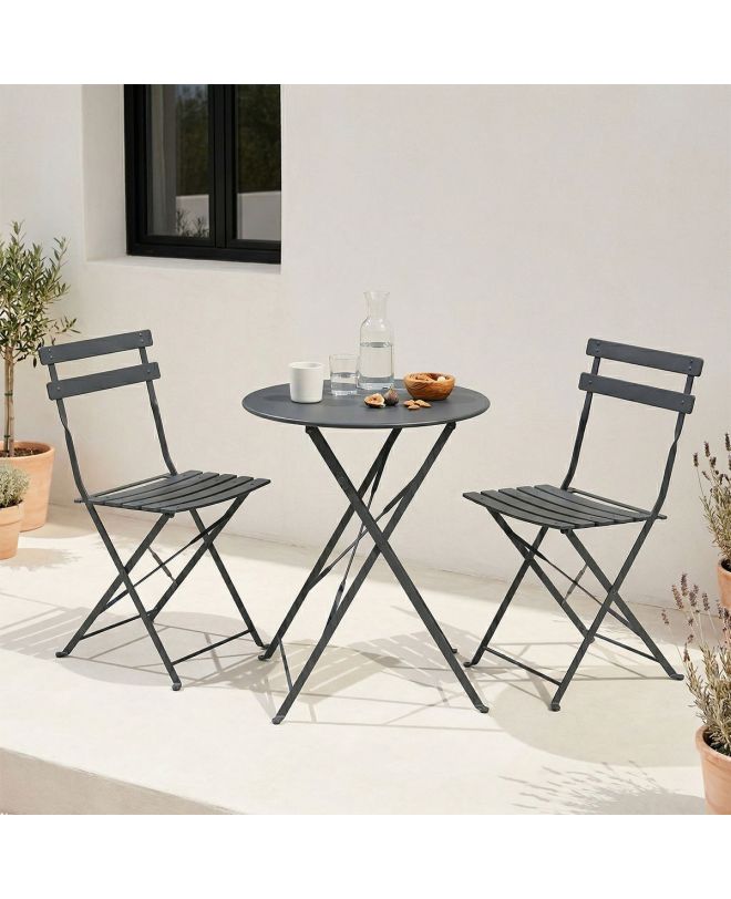 Τραπεζαρία Bistro σετ 3τεμ μεταλλική αναδιπλούμενη σε ανθρακί απόχρωση Φ60x71εκ
