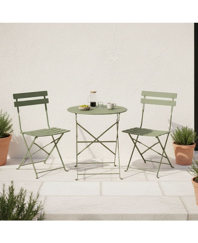 Τραπεζαρία Bistro σετ 3τεμ μεταλλική αναδιπλούμενη σε λαδί απόχρωση Φ60x71εκ