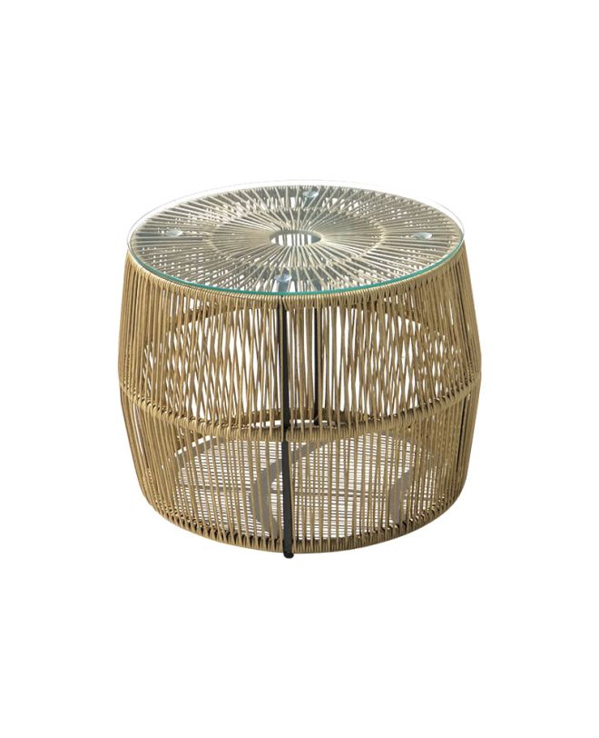 Τραπέζι Adela pe wicker-γυαλί σε φυσική απόχρωση Φ47x38εκ