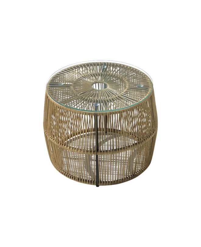 Τραπέζι Adela pe wicker-γυαλί σε φυσική απόχρωση Φ47x38εκ