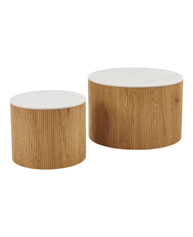 Τραπέζι σαλονιού Nelba σετ 2τεμ oak MDF με κεραμική επιφάνεια σε όψη μαρμάρου