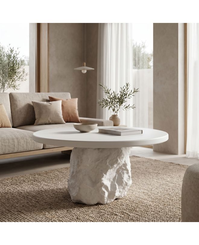 Τραπέζι σαλονιού Zinol mdf-polyresin λευκό Φ80x36εκ