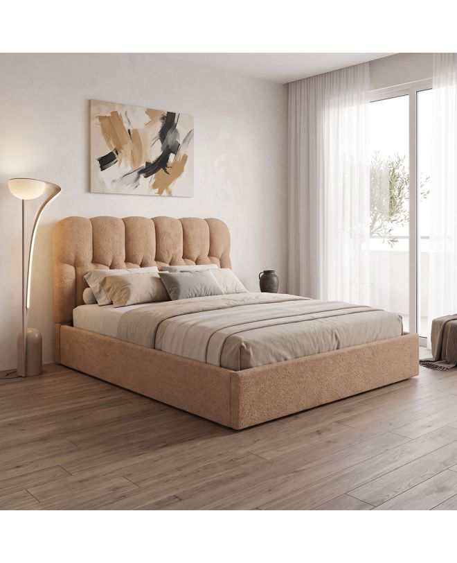 Κρεβάτι διπλό Sectra terracotta μπουκλέ ύφασμα 160x200εκ