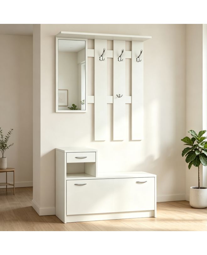 Έπιπλο εισόδου Jentia με καθρέπτη λευκό MDF 100x24x186εκ