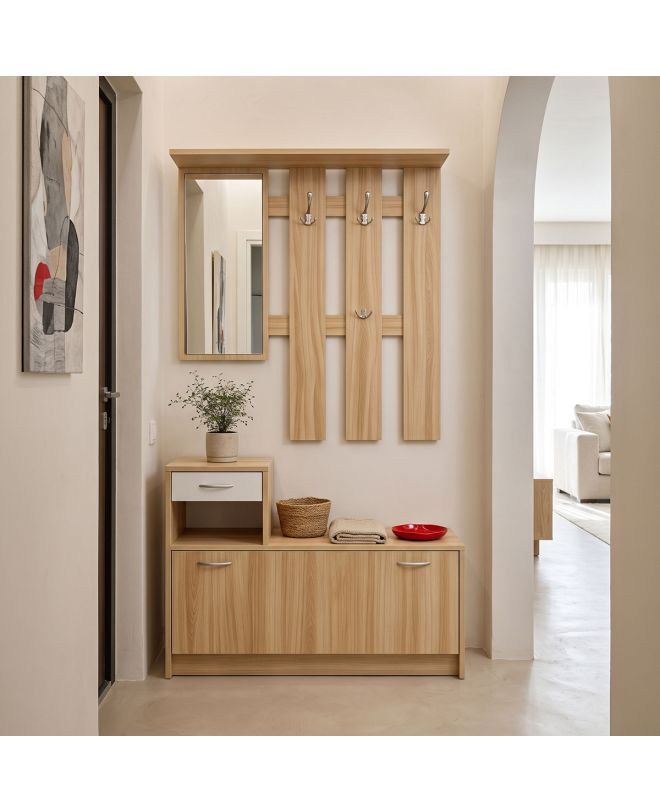 Έπιπλο εισόδου Jentia με καθρέπτη sonoma με λευκό MDF 100x24x186εκ