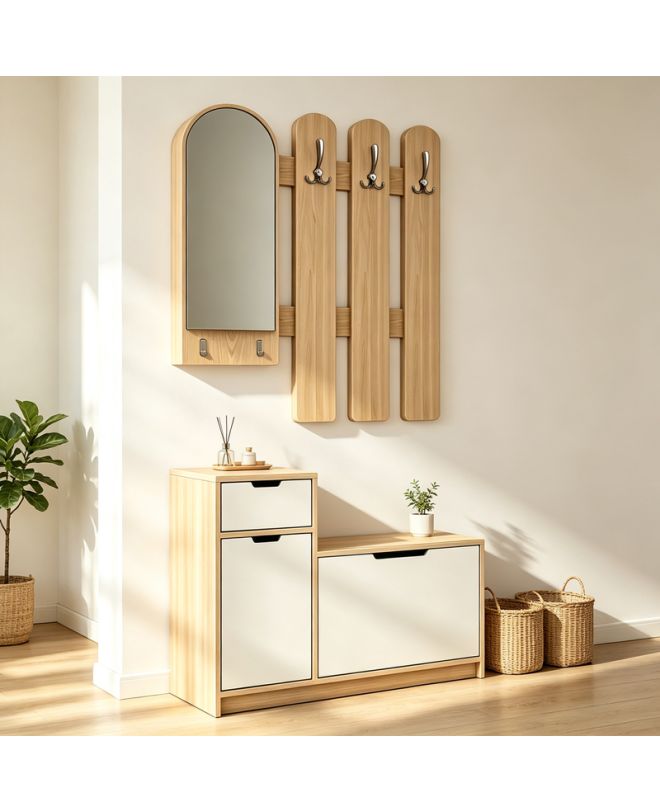 Έπιπλο εισόδου Kenty με καθρέπτη sonoma με λευκό MDF 100x28x110εκ