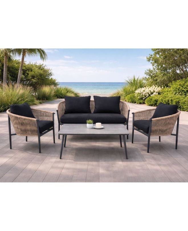 GASBA Set Σαλόνι Κήπου 4τεμ, Alu Ανθρακί, Rope Wicker Φυσικό, Μαξιλάρια Σκούρο Γκρι