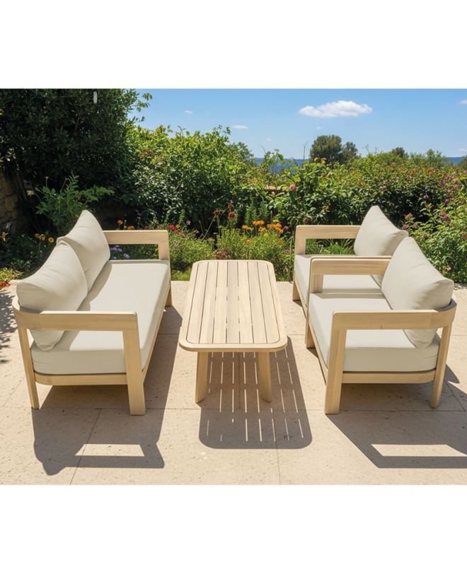 FLORIDA Living Set Σαλόνι Καθιστικό Κήπου-Βεράντας (4τ), Acacia, Μαξιλάρια Μπεζ