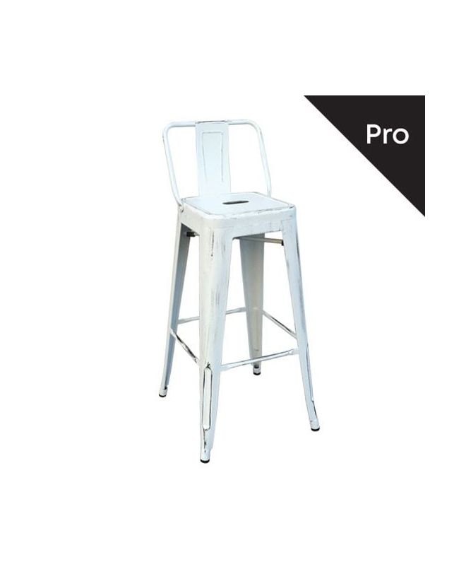 RELIX Σκαμπό Bar-Pro με Πλάτη, Μέταλλο Βαφή Antique White