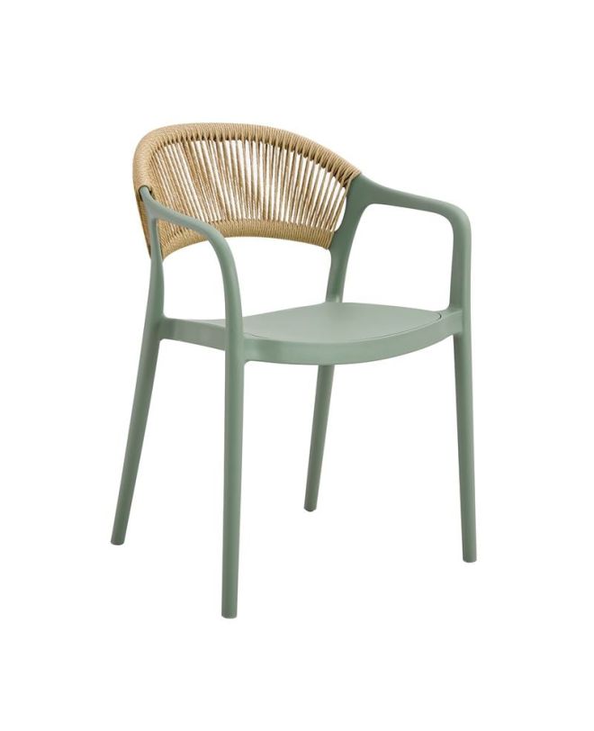 DONNA Πολυθρόνα-Pro Στοιβαζόμενη, PP-UV Πράσινο, Rope Wicker Φυσικό