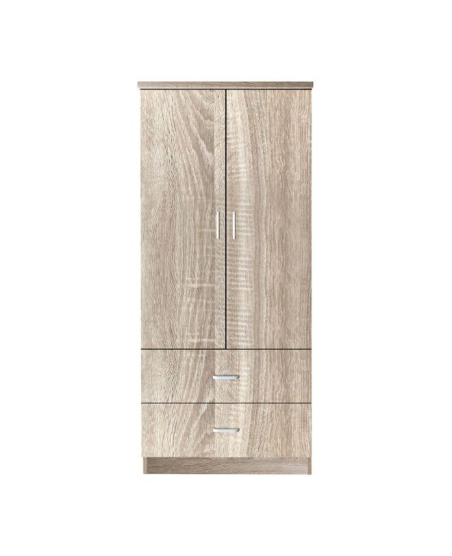 CLOSET Ντουλάπα Δίφυλλη, Ράφι, Θέσεις για Κρεμάστρες, 2 Συρτάρια, Απόχρωση Sonoma