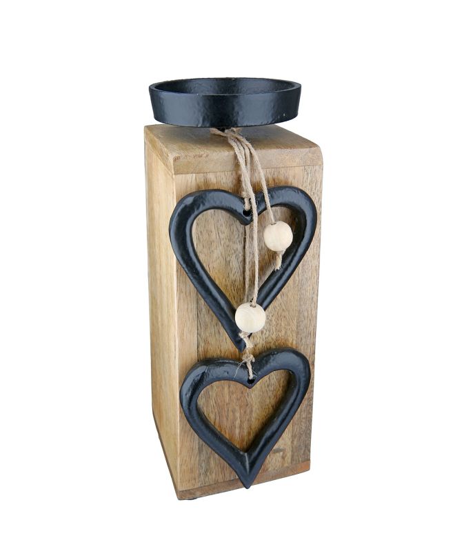 Κηροπήγιο 'Hangin Heart' Μοτίβο Καρδιά Ξύλο Εκρού 8x8x22cm
